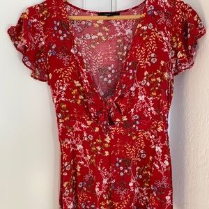 Floral bow tie red romper